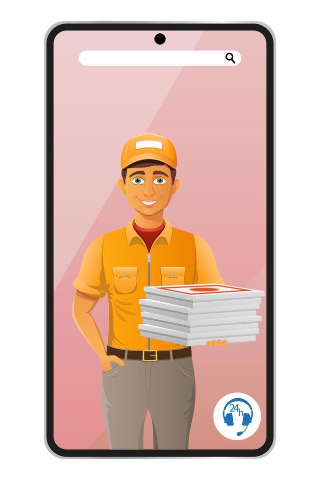 delivery man by phone call courier service illustration isolated on background vector