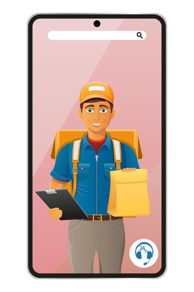 delivery man by phone call courier service vector