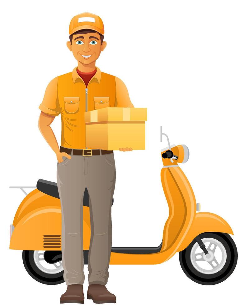 delivery man on scooter courier service illustration isolated on background vector