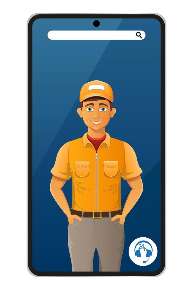 delivery young man phone call courier service illustration isolated on white background vector