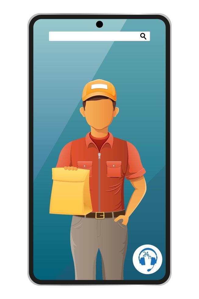 delivery man by phone courier service illustration isolated on background vector