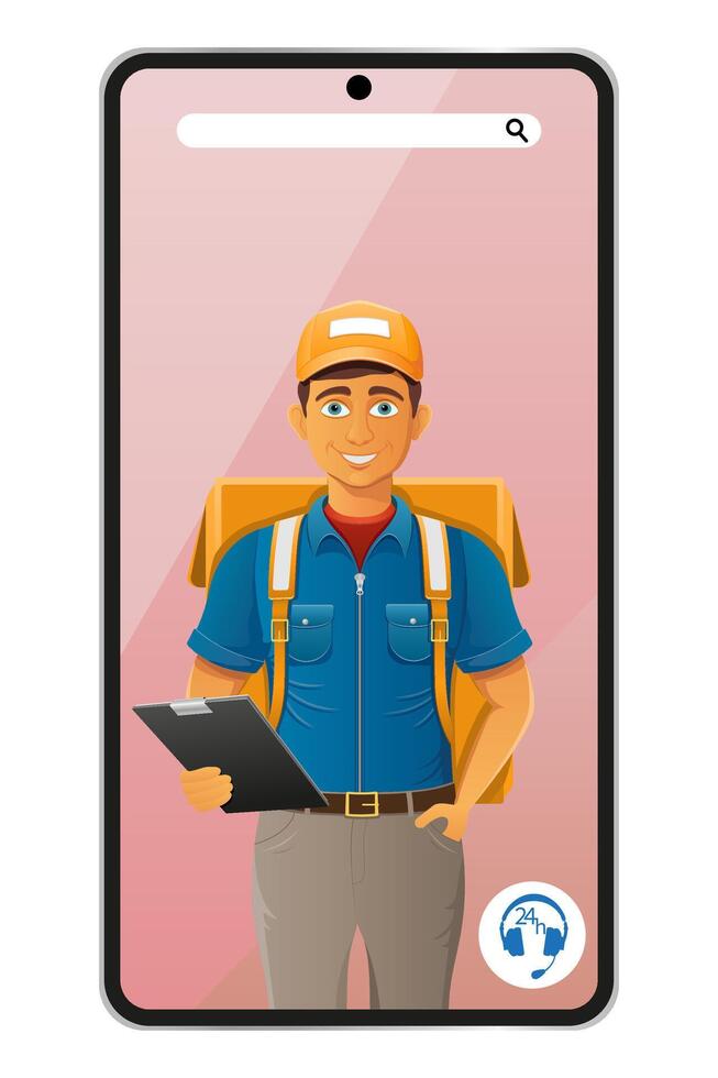 delivery man by phone call courier service illustration vector