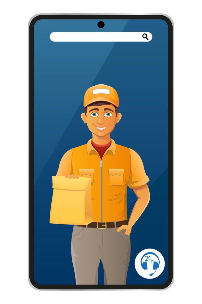 delivery young man by phone call service illustration isolated on white background vector