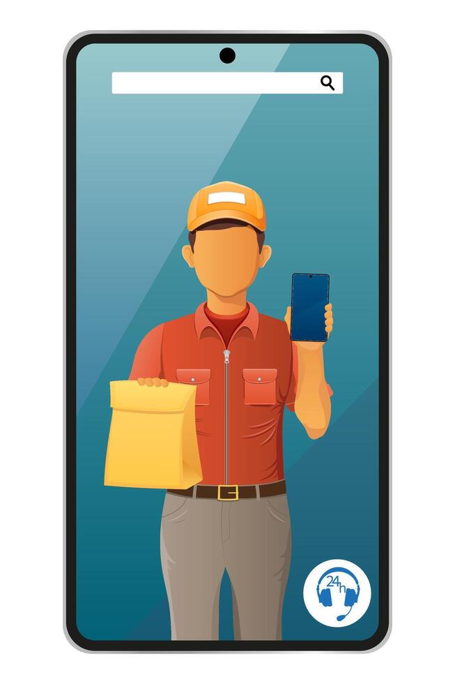 delivery man by phone call courier service illustration isolated on white background vector