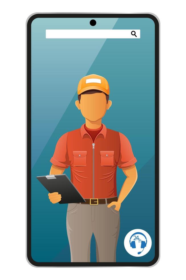 delivery man phone courier service illustration isolated on white background vector