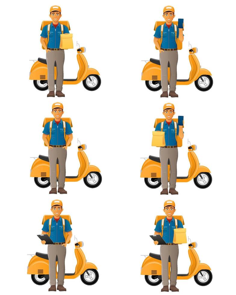 delivery man on scooter courier service illustration isolated on white background vector