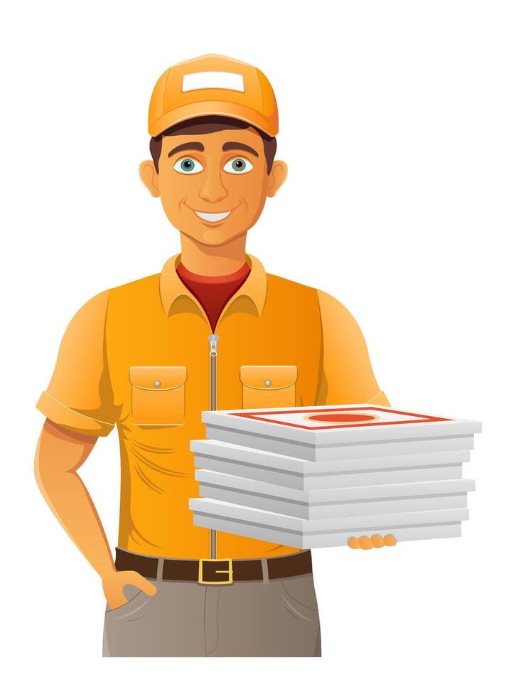 delivery young man service cartoon illustration isolated on background vector