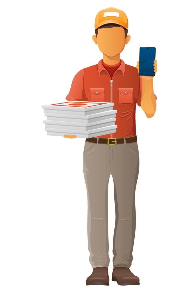 delivery young man courier service cartoon illustration isolated on background vector