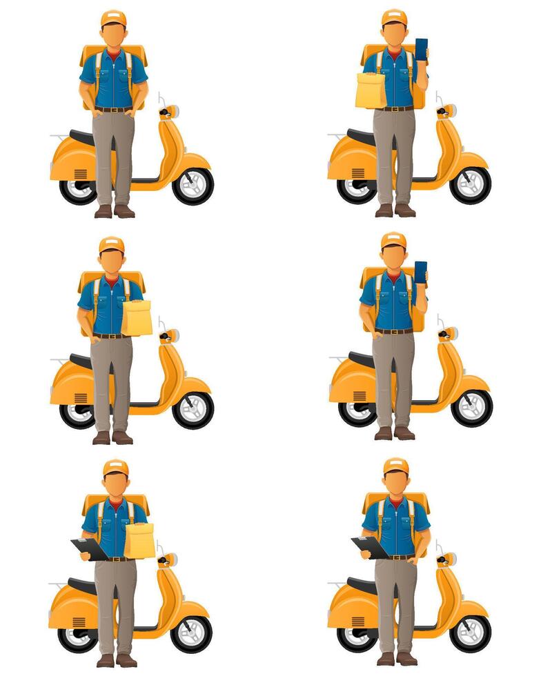 delivery man on scooter bike courier illustration isolated on white background vector