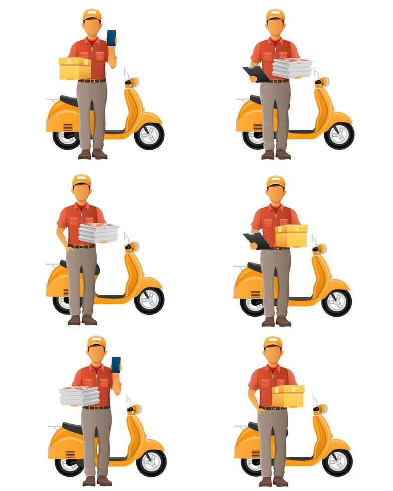 delivery man on scooter bike courier service illustration isolated on white background vector