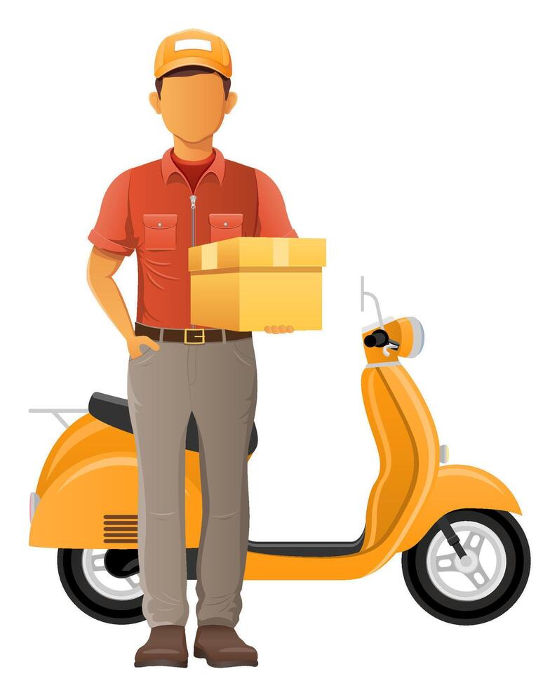 delivery man on scooter motor bike service illustration isolated on white background vector