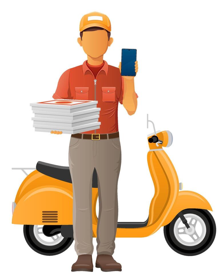 delivery man on scooter bike illustration isolated on white background vector