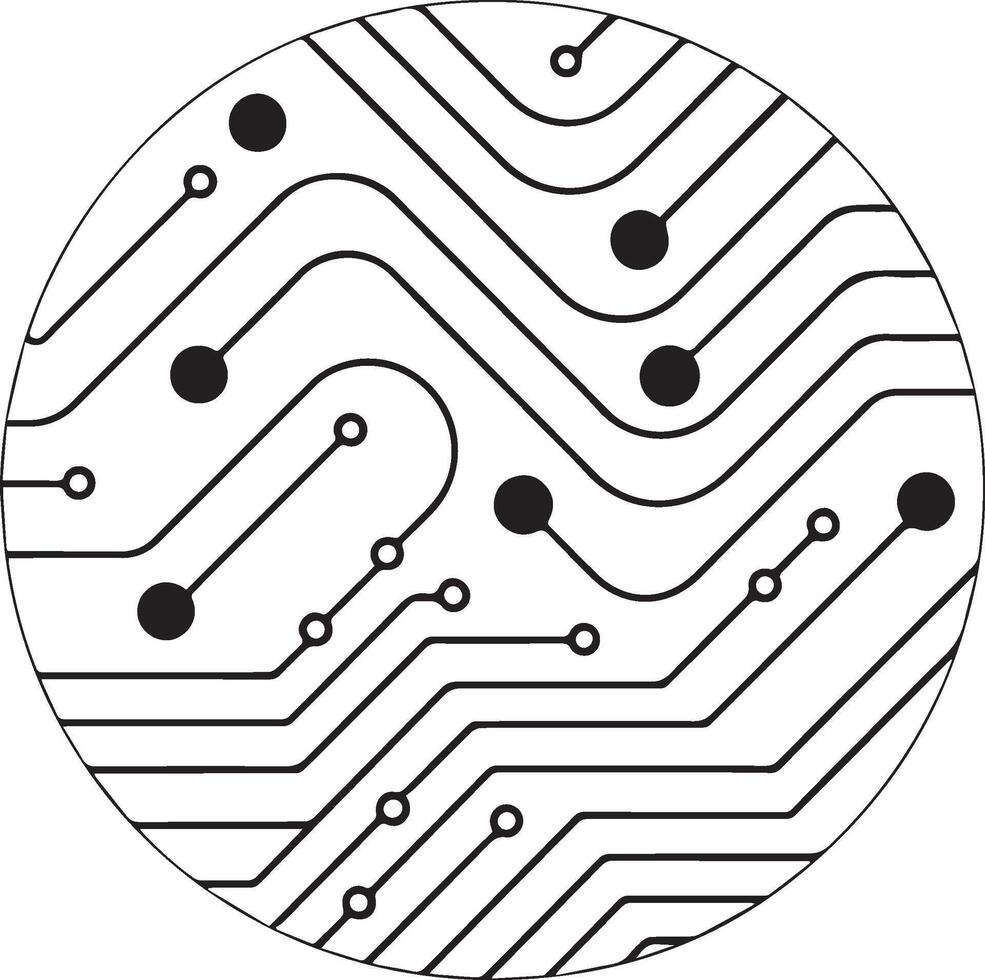 a black and white line drawing of a circuit board vector