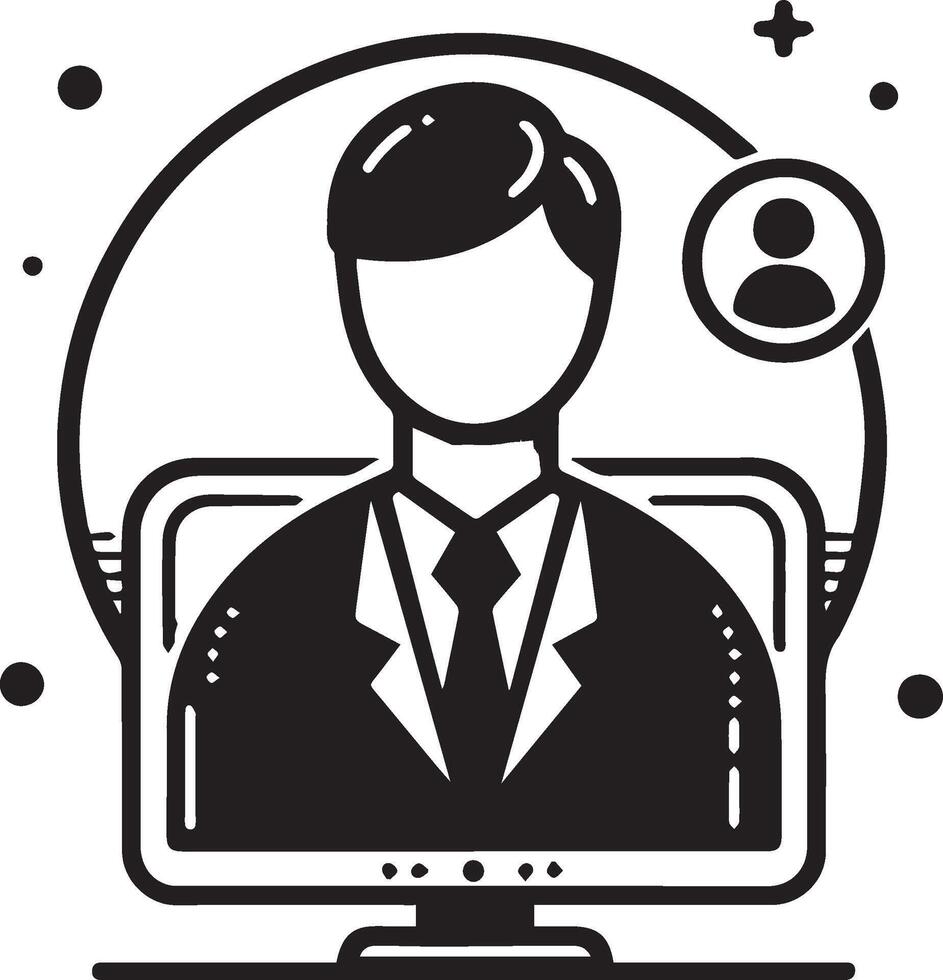 a person sitting at a desk with a computer monitor vector