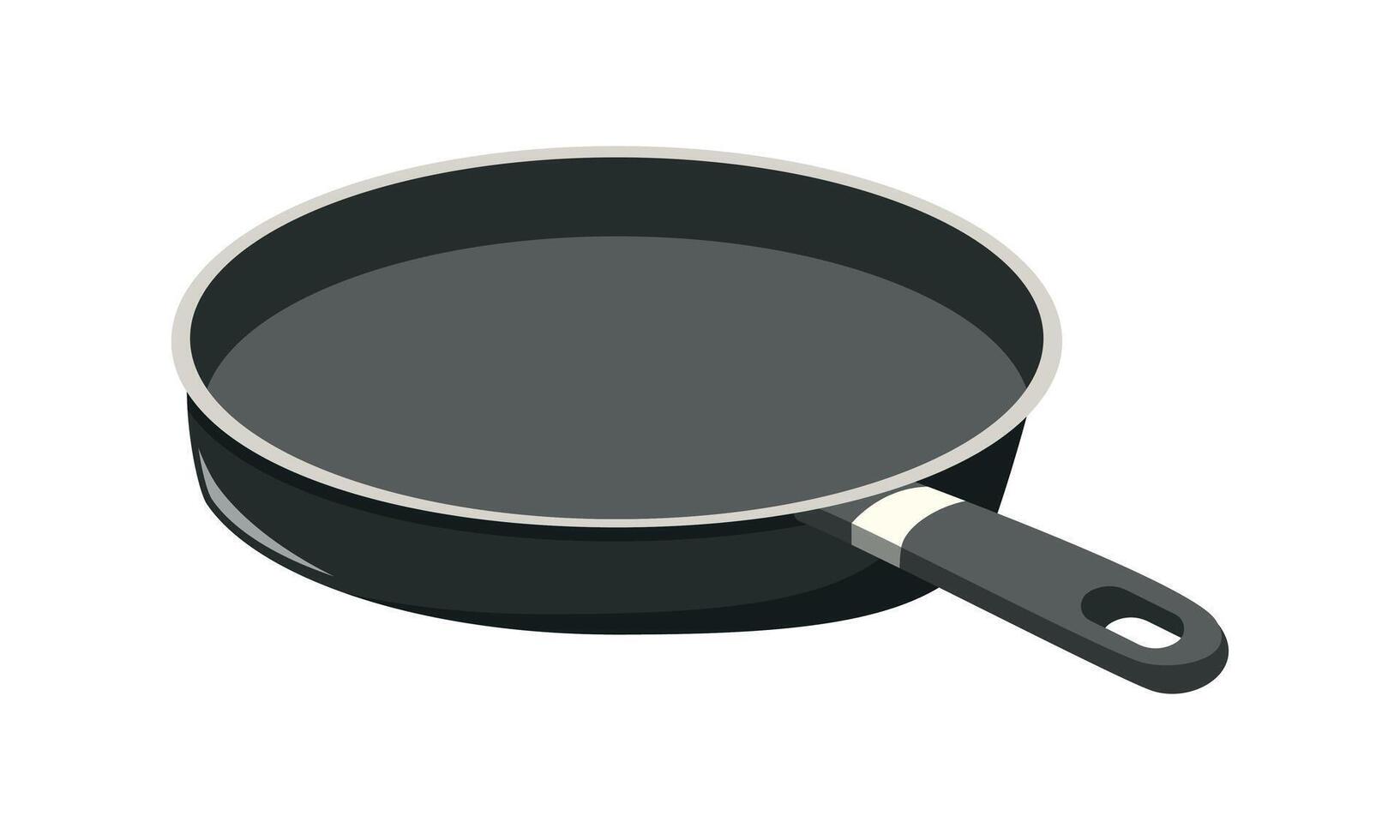 Empty iron frying pan. Cooking fryer pan in metallic color illustration. Kitchen cooking symbol vector