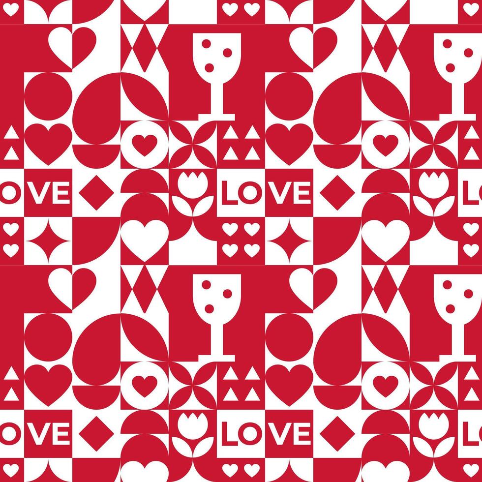 Geometric seamless pattern in red and white colors for Valentines Day vector
