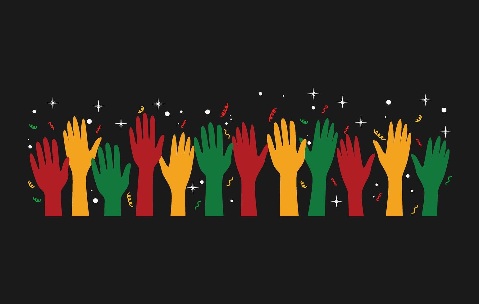 Black History Month Multicolored Hands With Open Palms Raised Up vector
