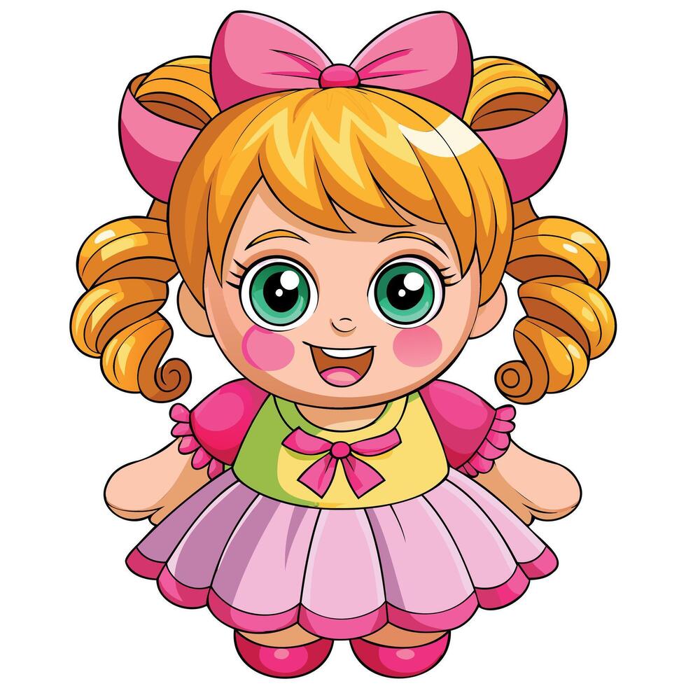 Cartoon girl with pink dress vector