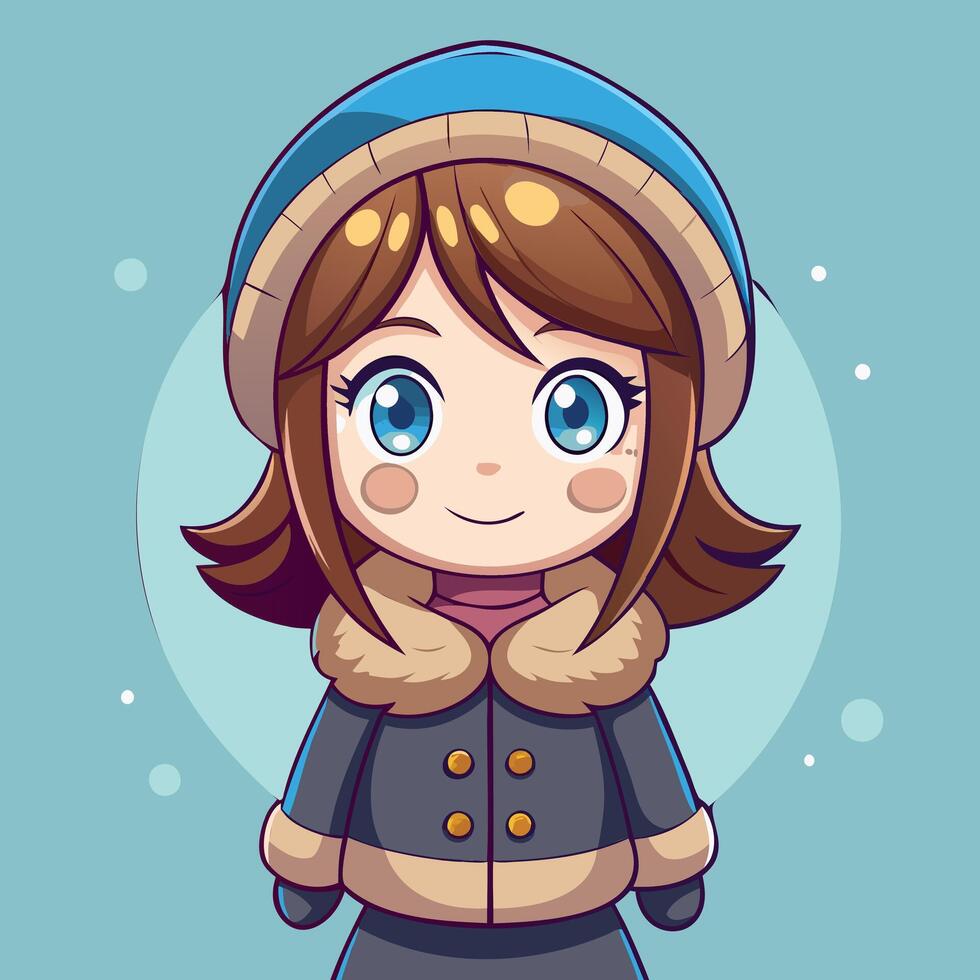 Cartoon girl in winter clothes with blue eyes vector