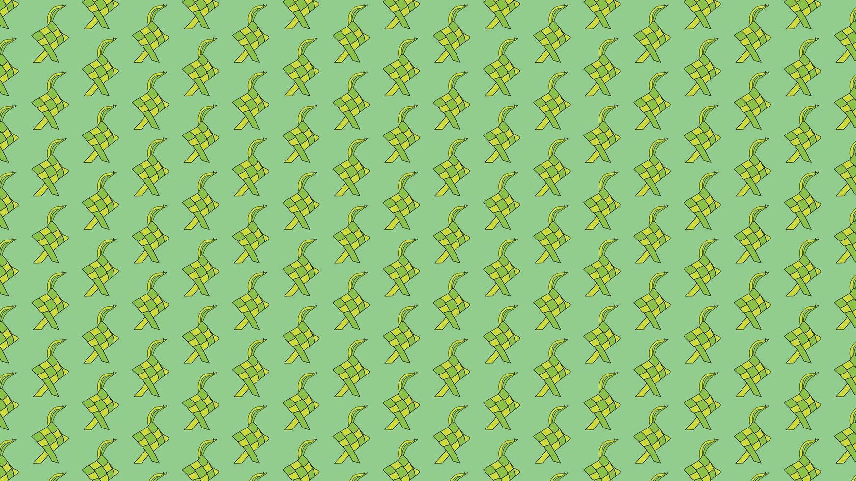 Bright woven ketupat designs repeated in a seamless pattern on a vibrant green backdrop, evoking themes of tradition, culture, and celebration. vector