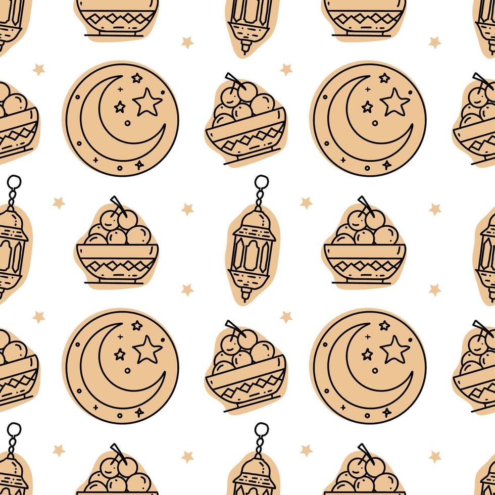 Holiday Ramadan background. Hand drawn seamless pattern. vector