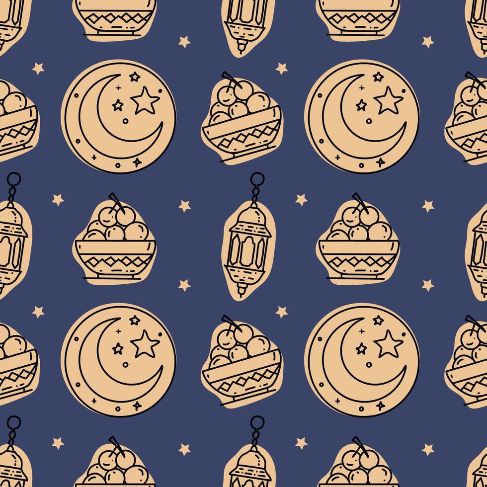 Ramadan kareem holiday background. Hand drawn seamless pattern. vector