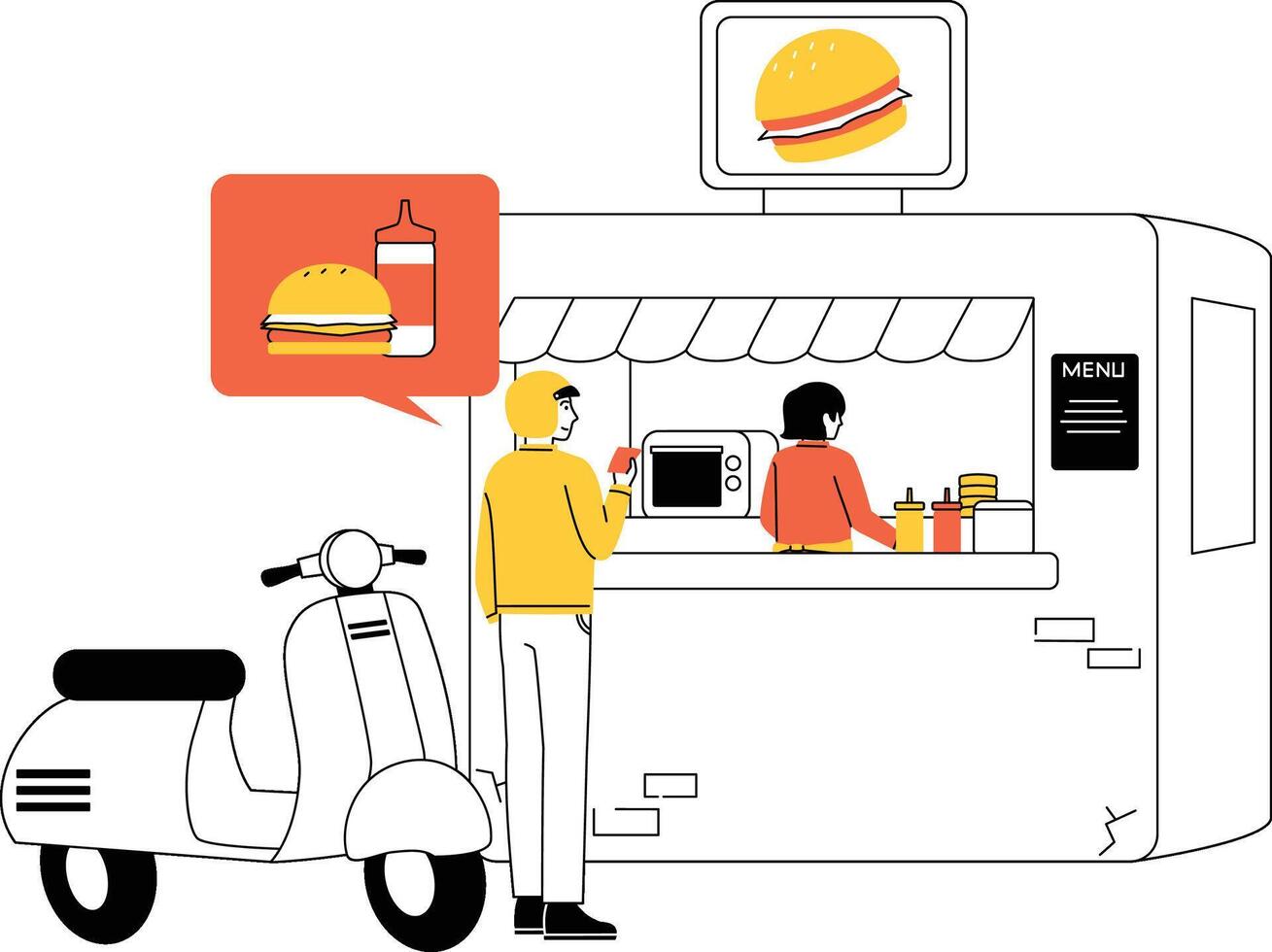 Flat Illustration Burger Food Truck with Delivery vector