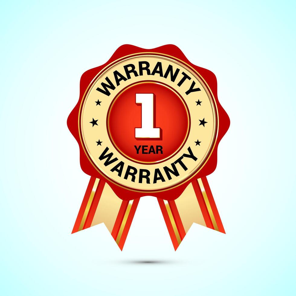 Advertising 1 year warranty gold and red color emblem, for label, icon, logo, badge, symbol, button vector