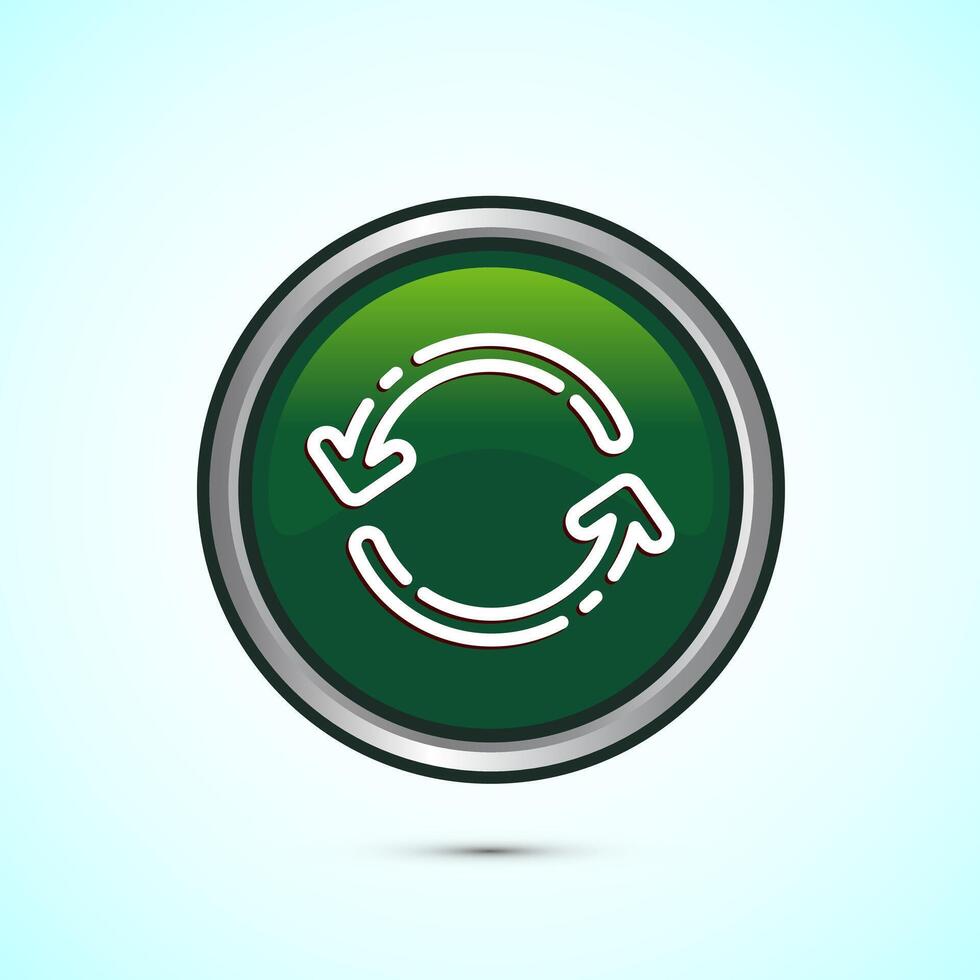Sync processing icon design, Synchronization or reset icon, Reload sign, Green color round button design vector