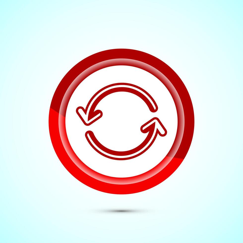 Sync processing icon design, Synchronization or reset icon, Reload sign, Red color button design vector