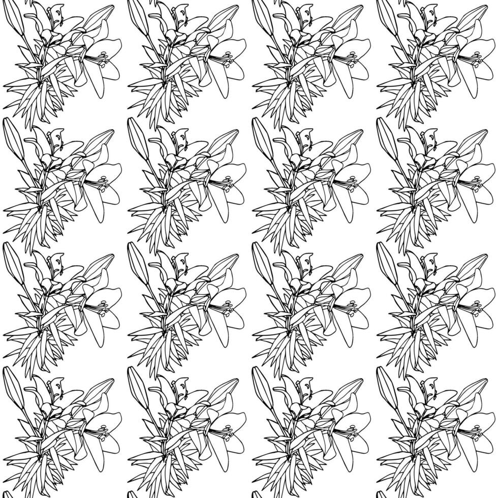 Festive beautiful bouquet of lilies. Doodle style. Seamless pattern. vector