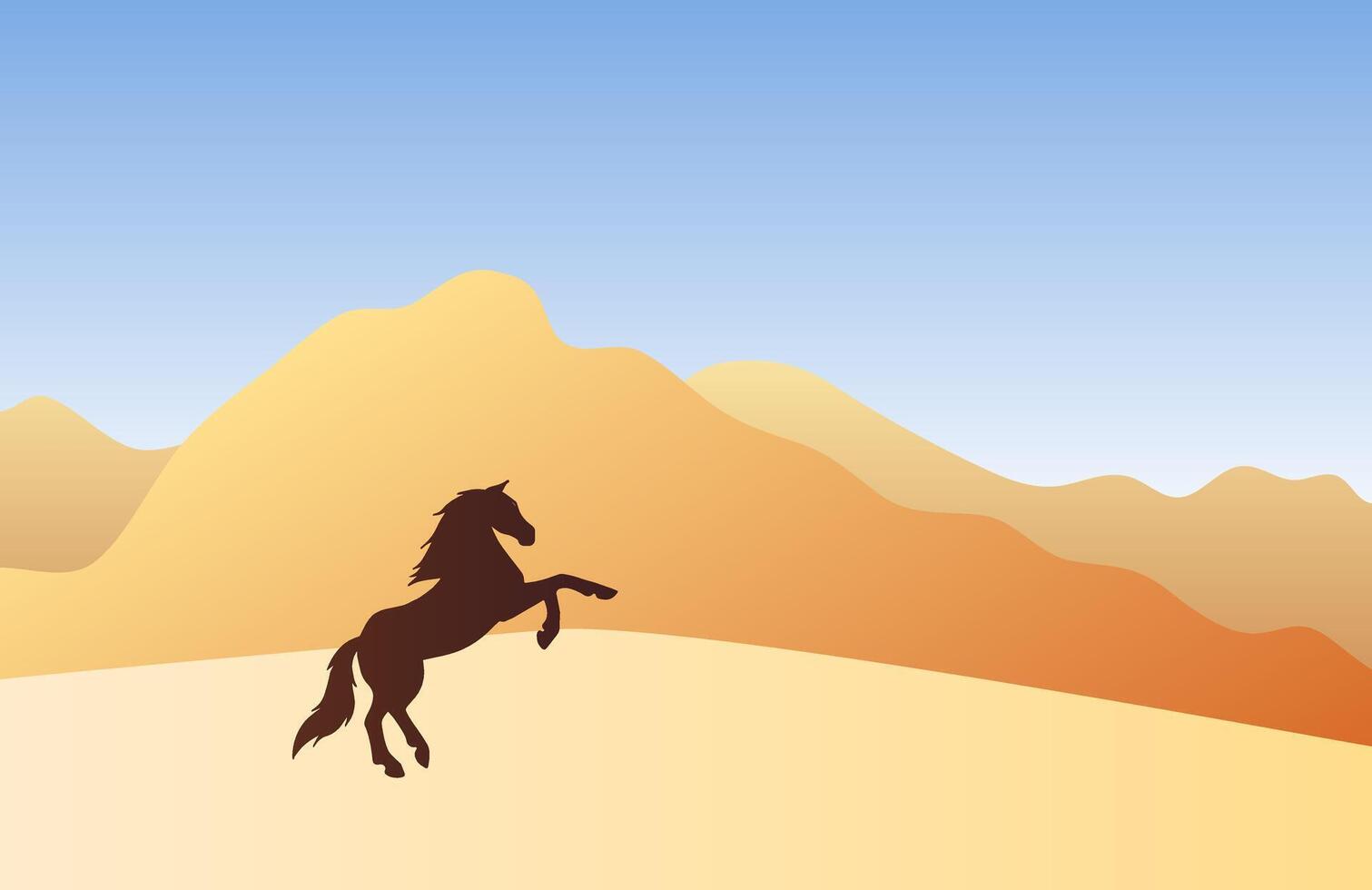 Horse silhouette in colored flat landscape with sand and mountains vector