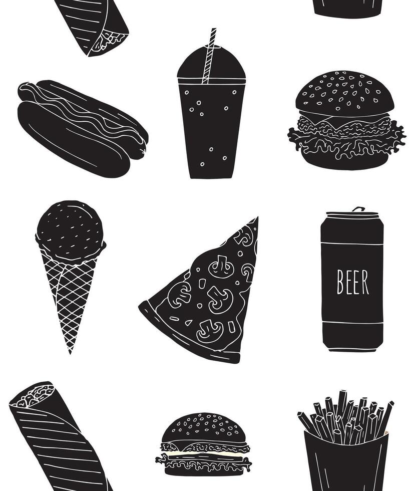 Seamless pattern of fast food vector