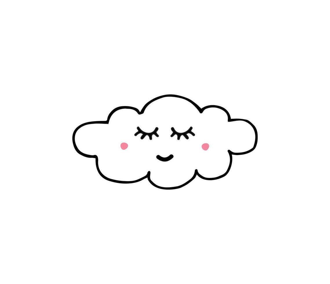 Hand drawn doodle sketch cloud with face isolated on white background vector