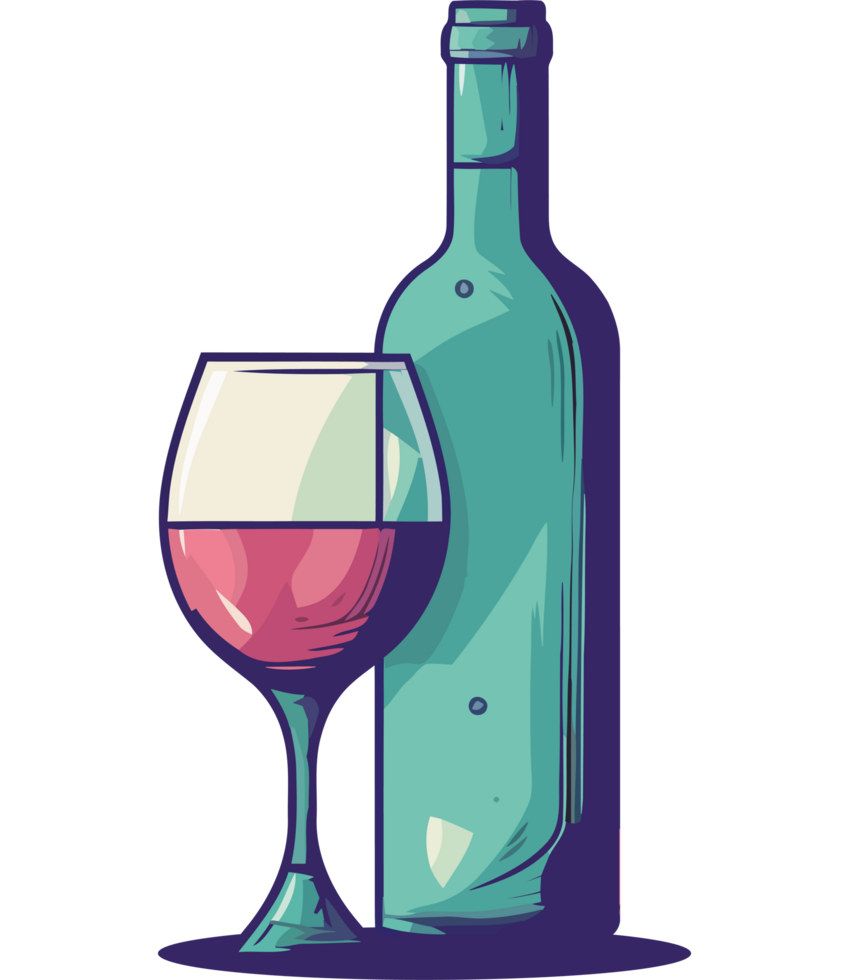 Bottle and glass of wine icon design isolated png