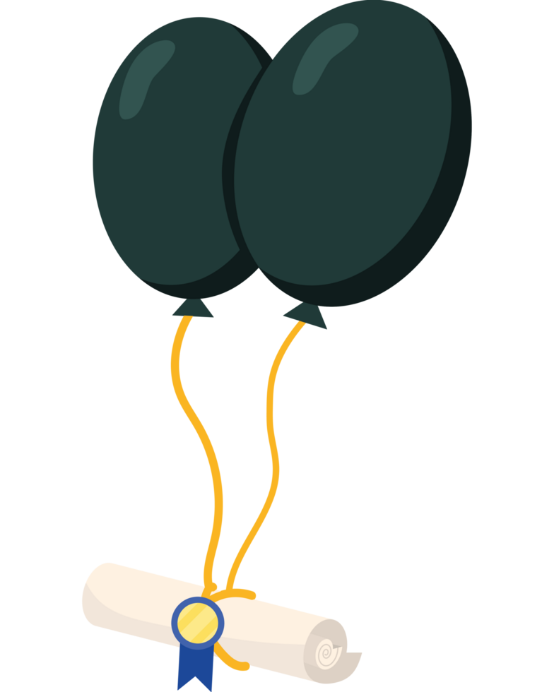 Graduation diploma roll and balloons png