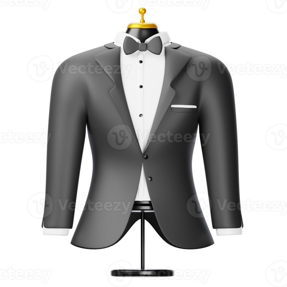 A suit on a mannequin with a bow tie png