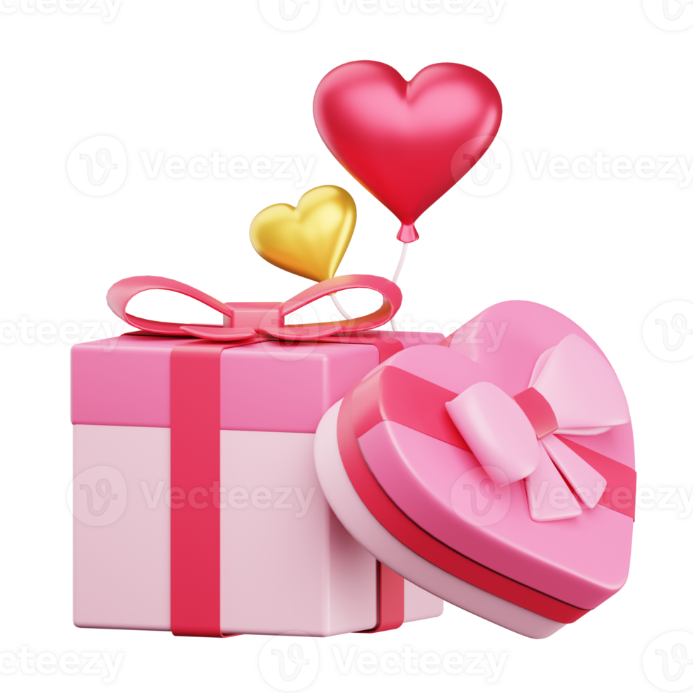A pink gift box with a heart shaped balloon png