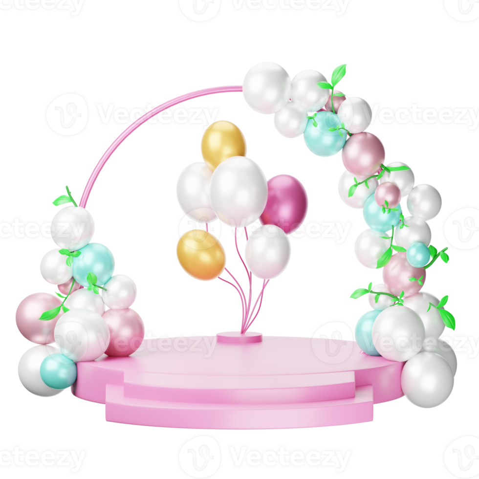 A pink and white balloon arch with a bunch of balloons png