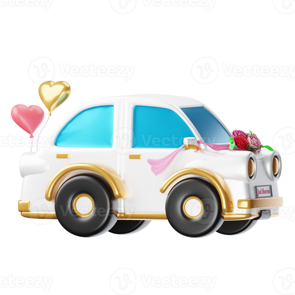 A white car with a heart shaped balloon and a heart shaped balloon png