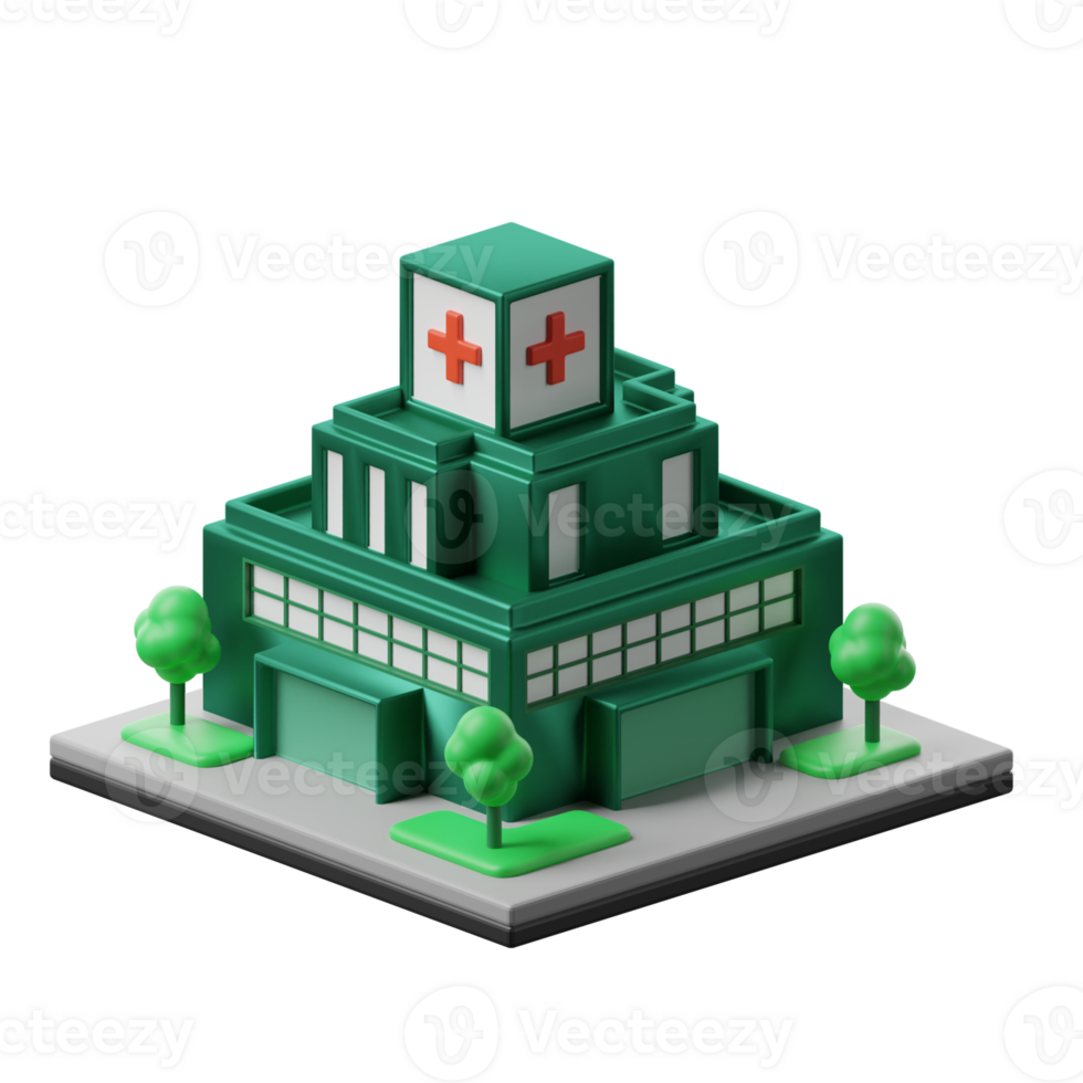 A green building with a red cross on it png
