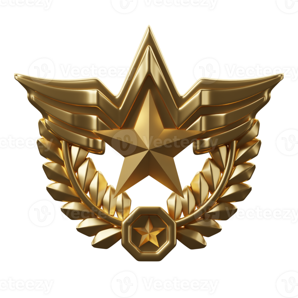 Golden star badge with a wreath on it png