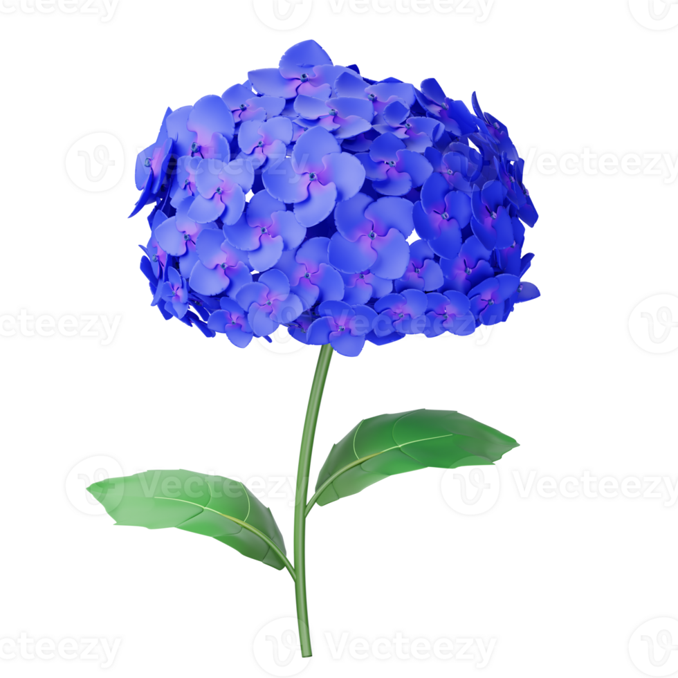 A blue flower with green leaves on a black background png
