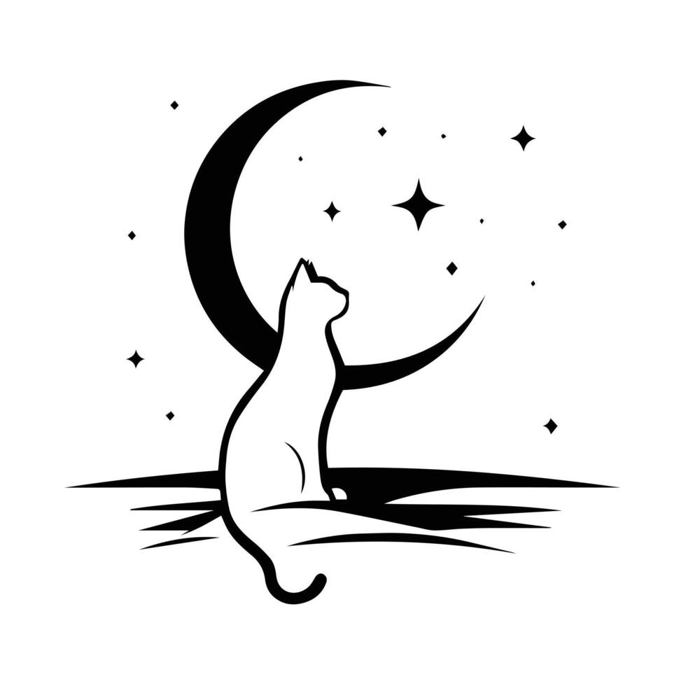 a cat sitting on the moon with stars in the sky vector
