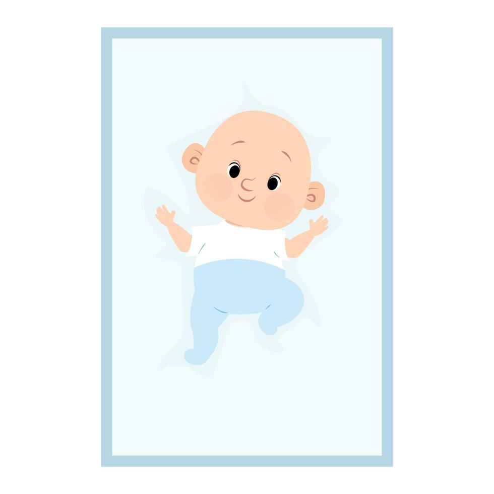 Cute little newborn baby lying in crib. Top view vector