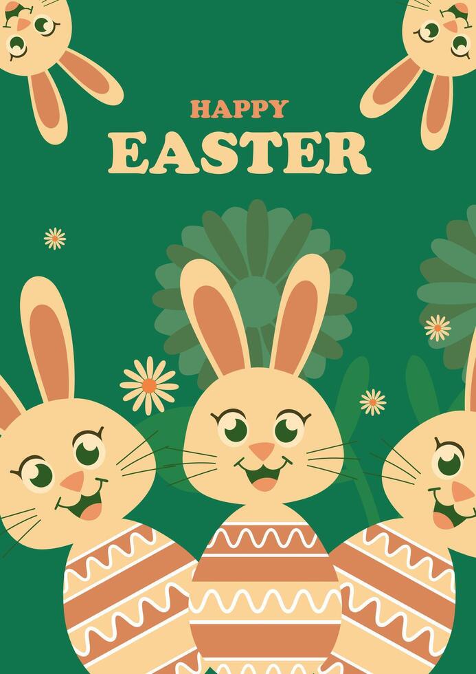 Easter bunny and carrot in the garden. illustration in flat style vector