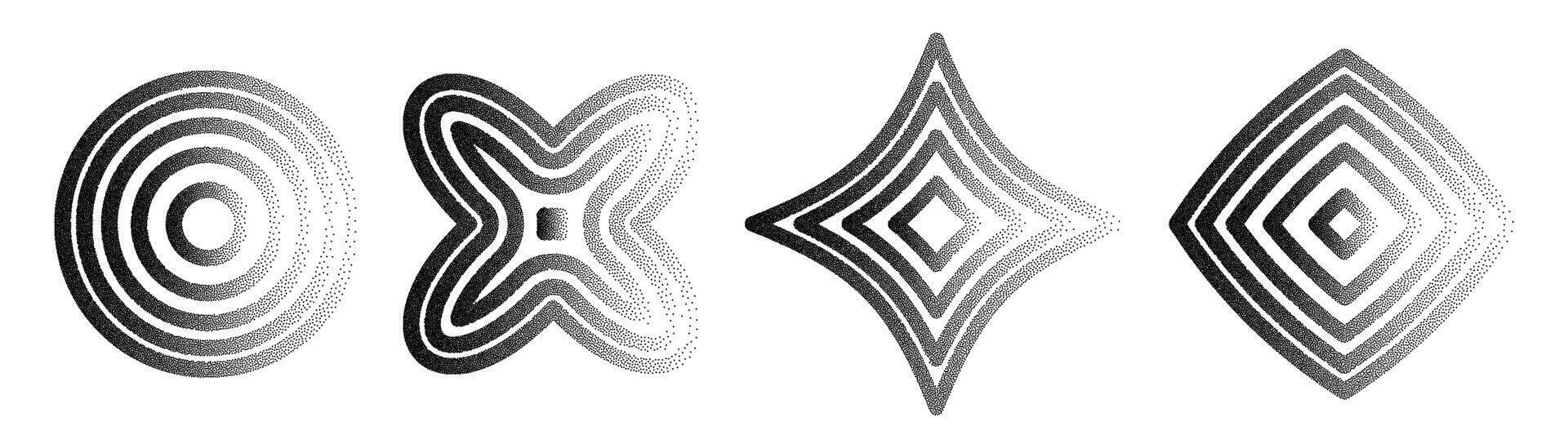 Geometric patterns with transparent noise creating unique designs in monochrome tones suitable for various artistic applications. vector