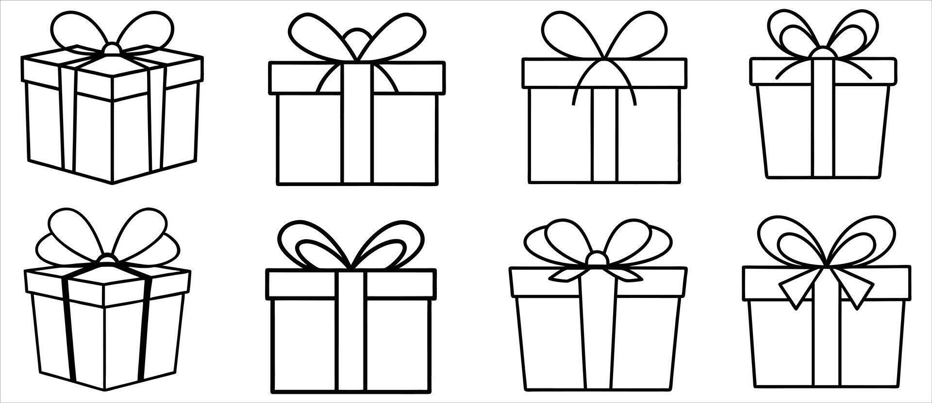 Line art gift boxes with ribbons. vector