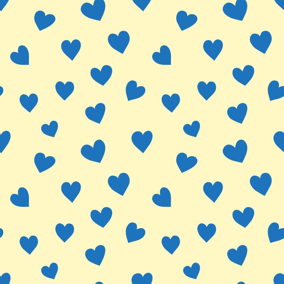 Seamless repeat pattern with navy blue hand drawn doodle hearts on cream background. vector