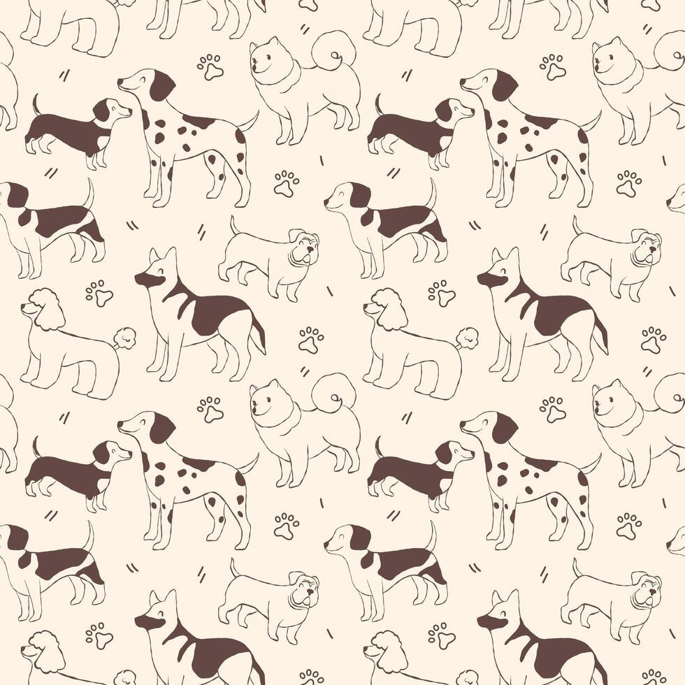 Dogs doodle seamless pattern on light background vector